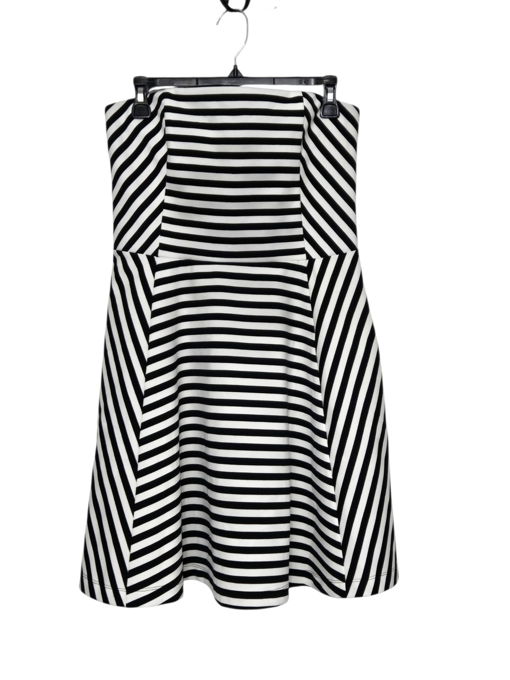 Express Black and White Striped Strapless Fit-and-Flare Dress